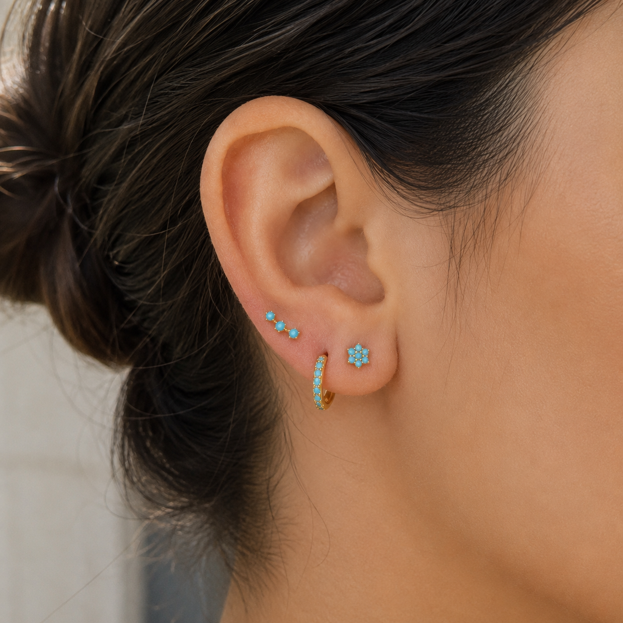 Gold Plated Stainless Steel Turquoise Cluster Flat Back Stud Earring – Managua