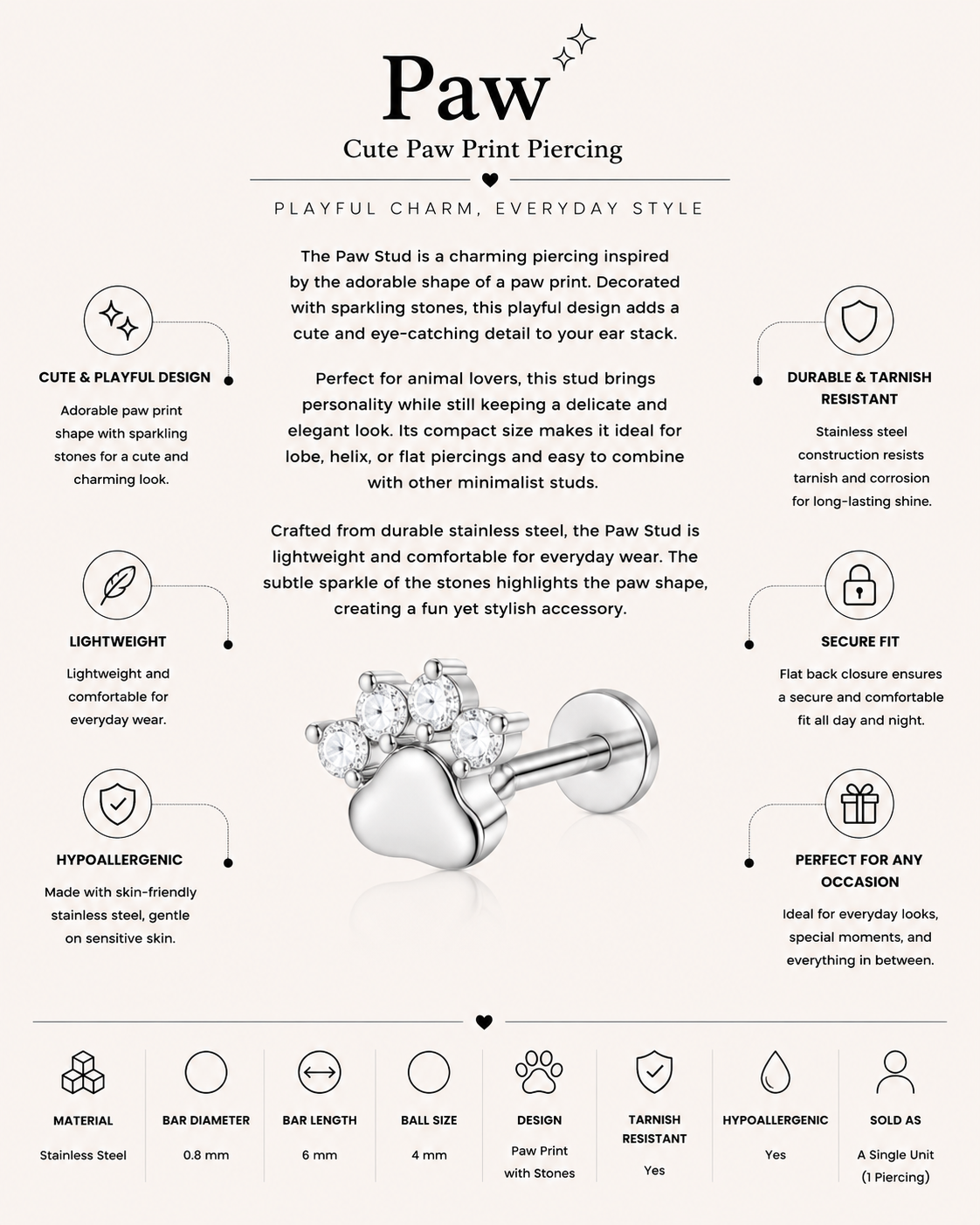 Paw Stud – Cute Paw Print Piercing