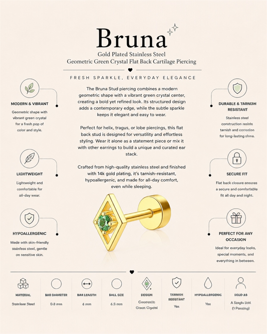 Bruna Stud – Geometric Green Crystal Flat Back Cartilage Piercing