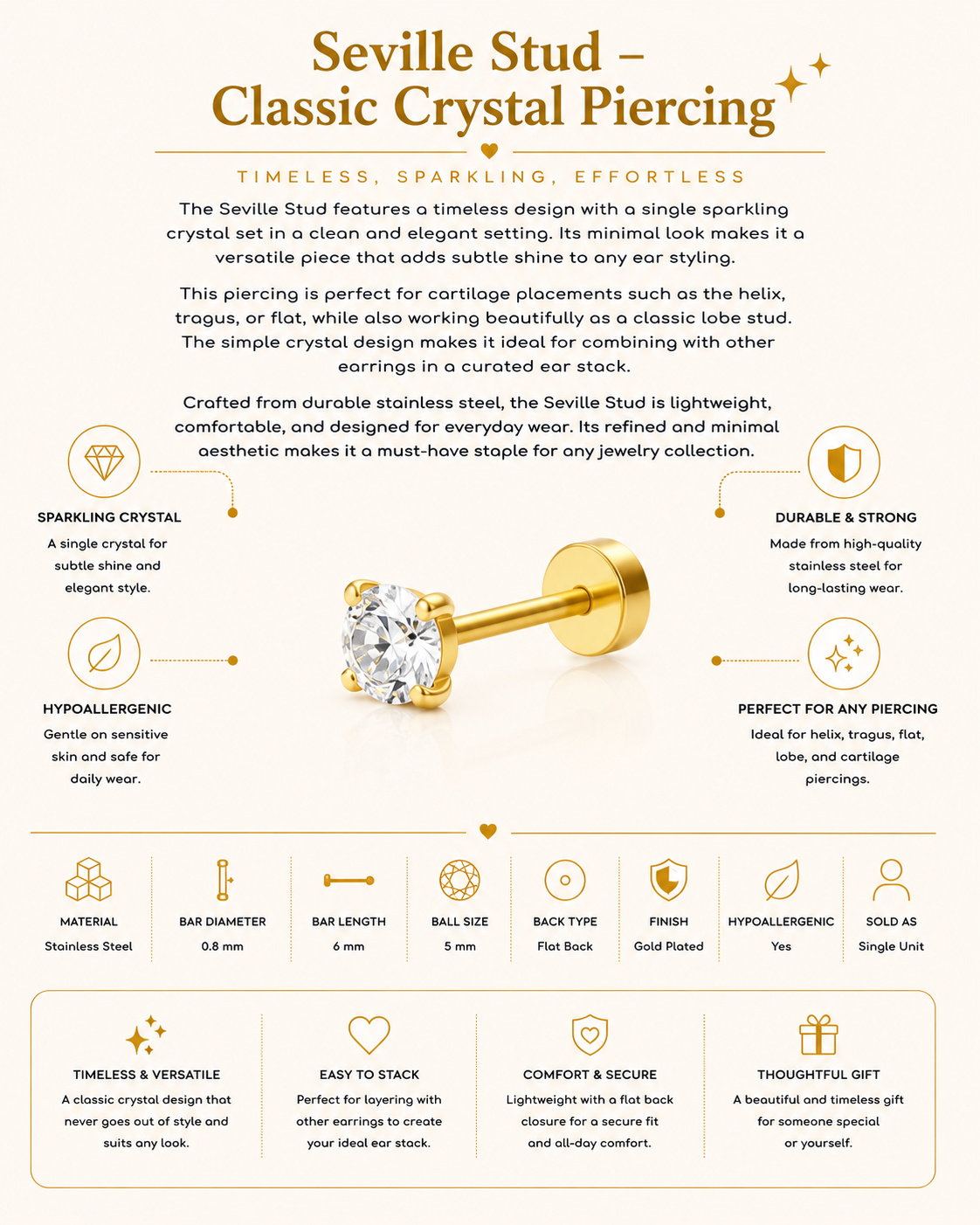 Seville Stud – Classic Crystal Piercing