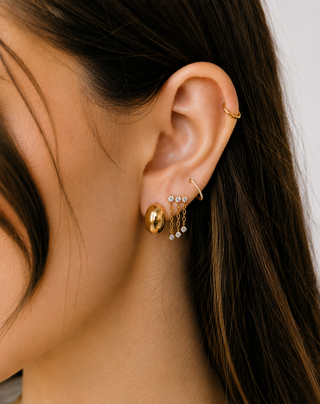 Titanium Chain Drop Piercing – Huv | Flat Back Cartilage Earring