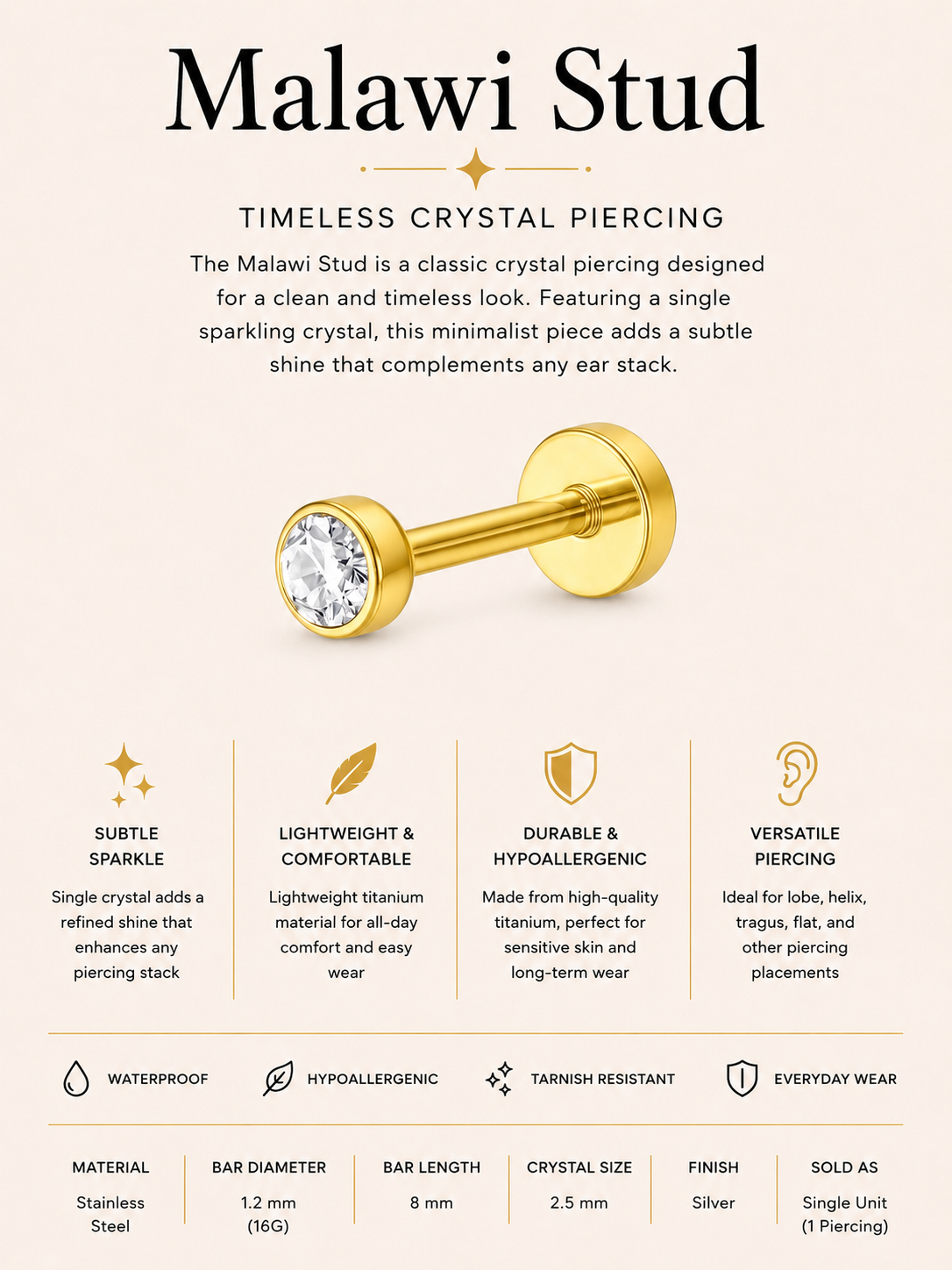 Malawi Stud – Crystal Piercing