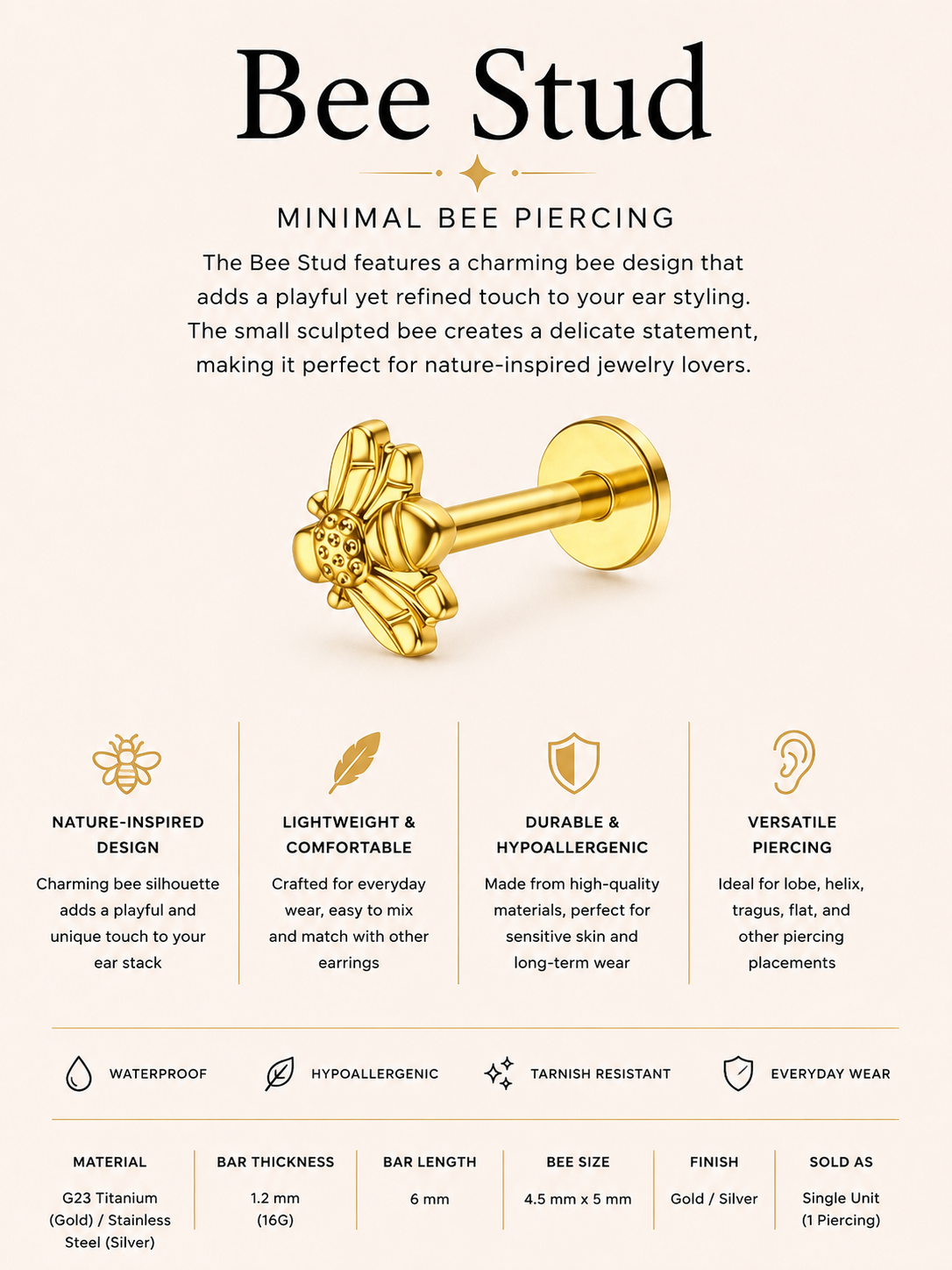 Bee Stud – Minimal Bee Piercing