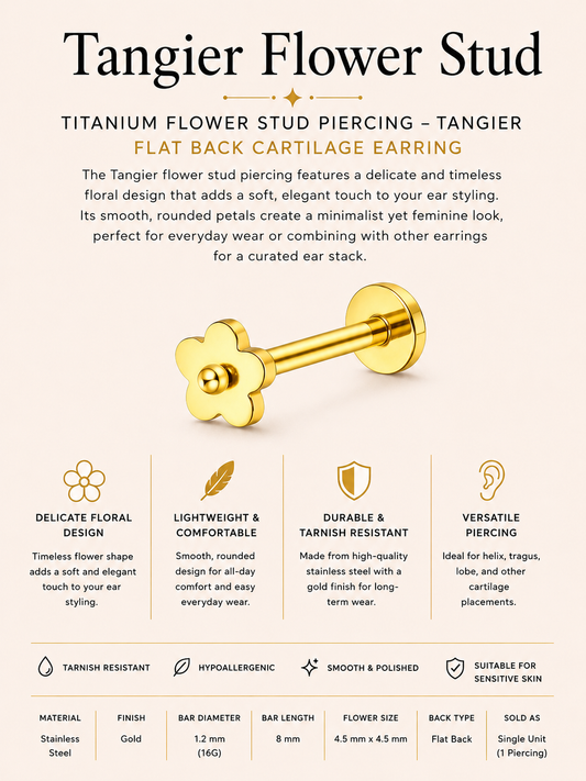 Titanium Flower Stud Piercing – Tangier | Flat Back Cartilage Earring