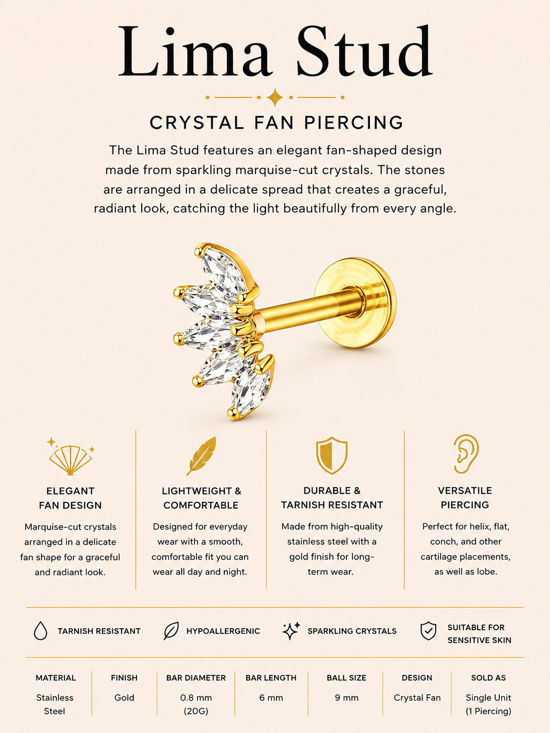 Lima Stud – Crystal Fan Piercing