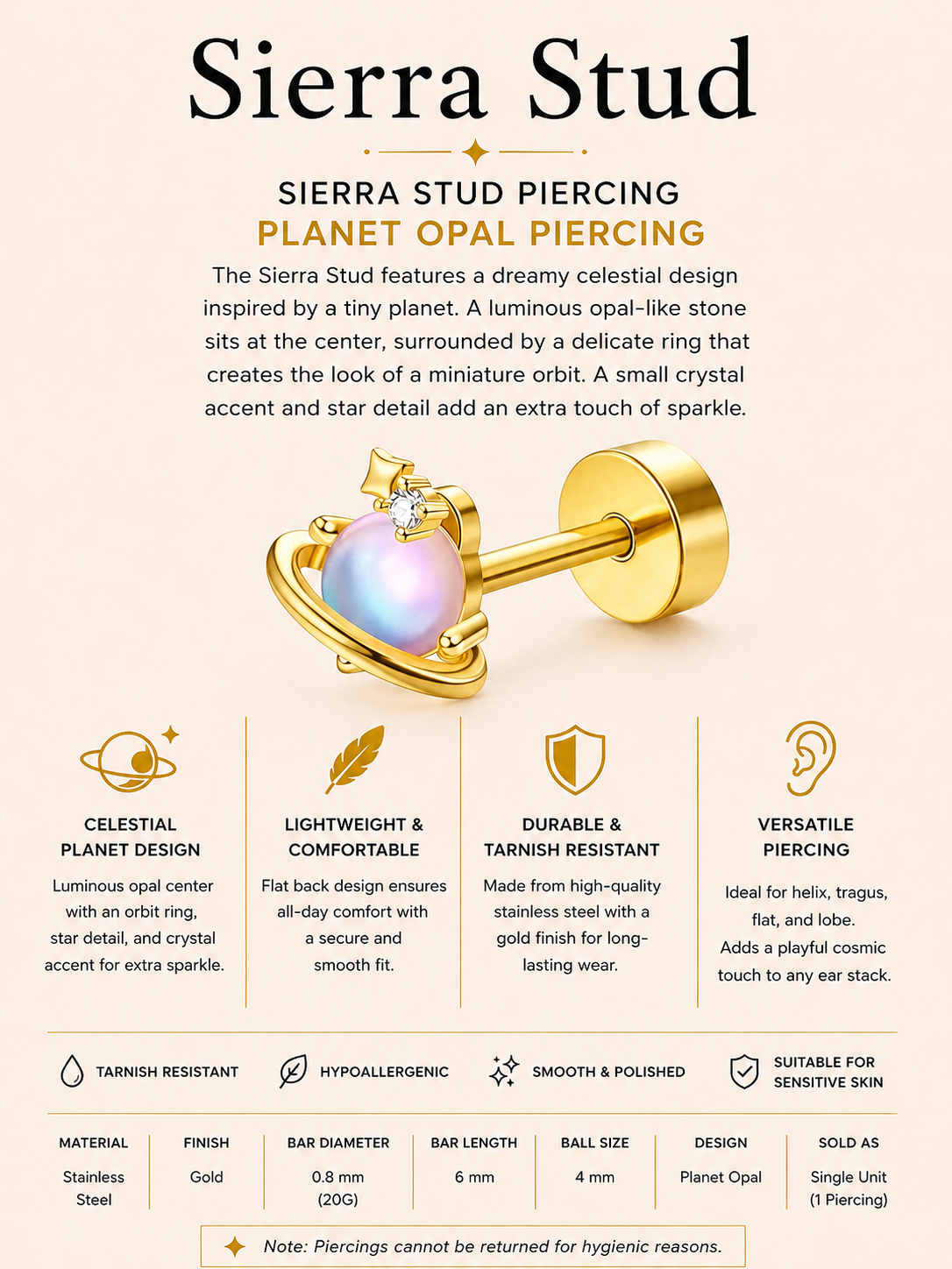 Sierra Stud – Planet Opal Piercing