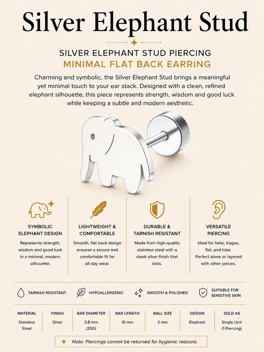 Silver Elephant Stud – Minimal Flat Back Earring