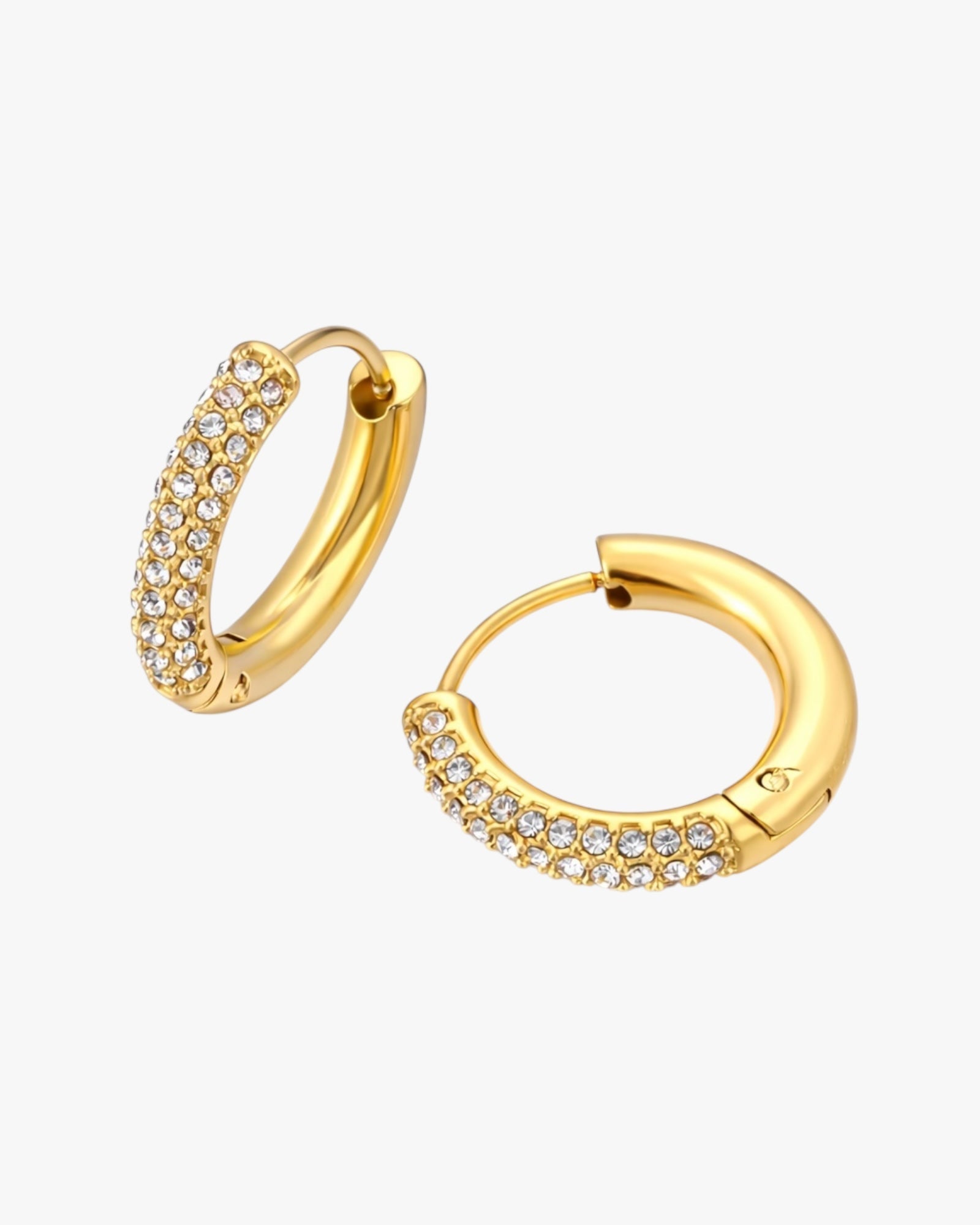 Gold plated pavé crystal hoop earrings in gold – Bari