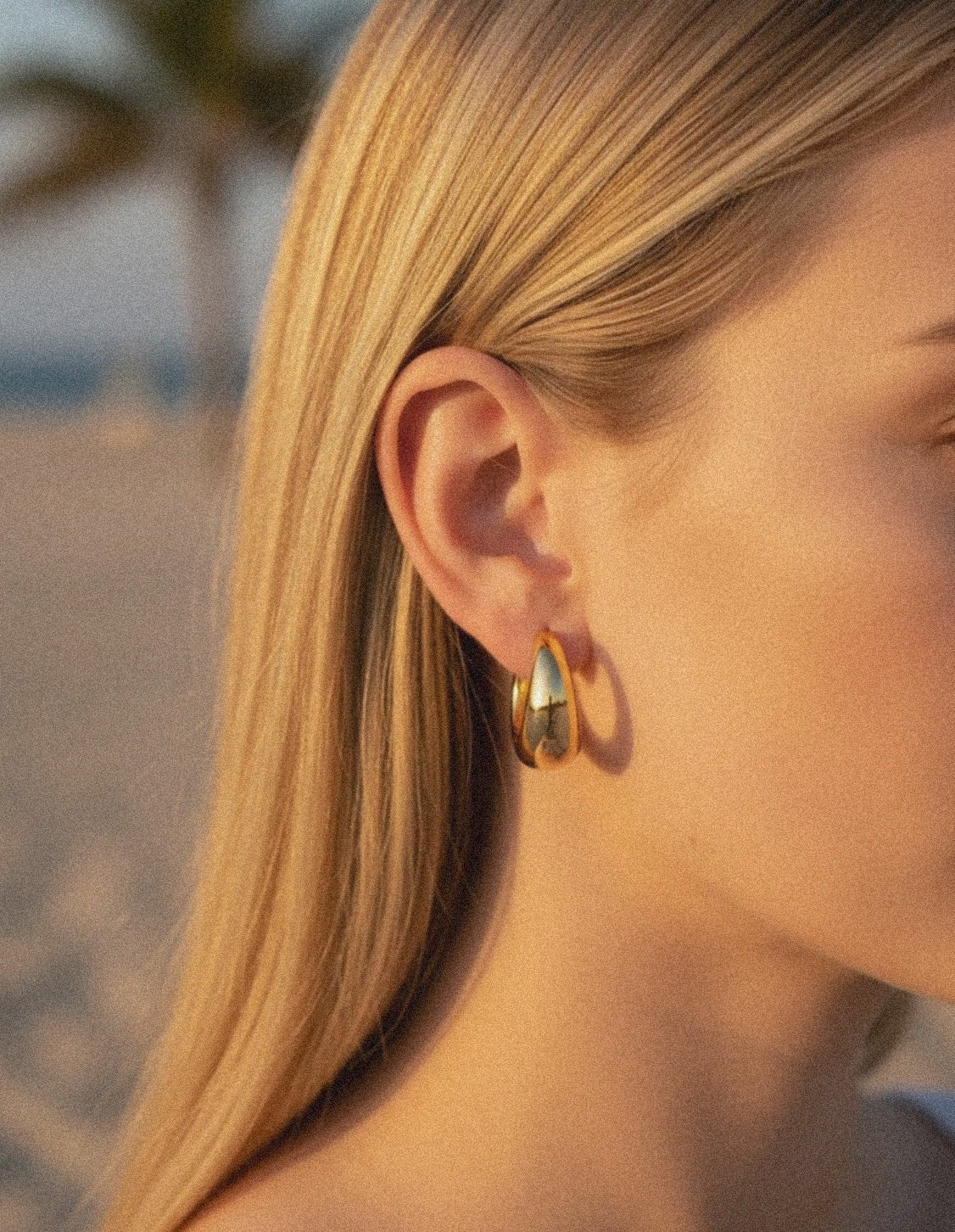 Gold Plated Stainless Steel Earrings in ear– Novira