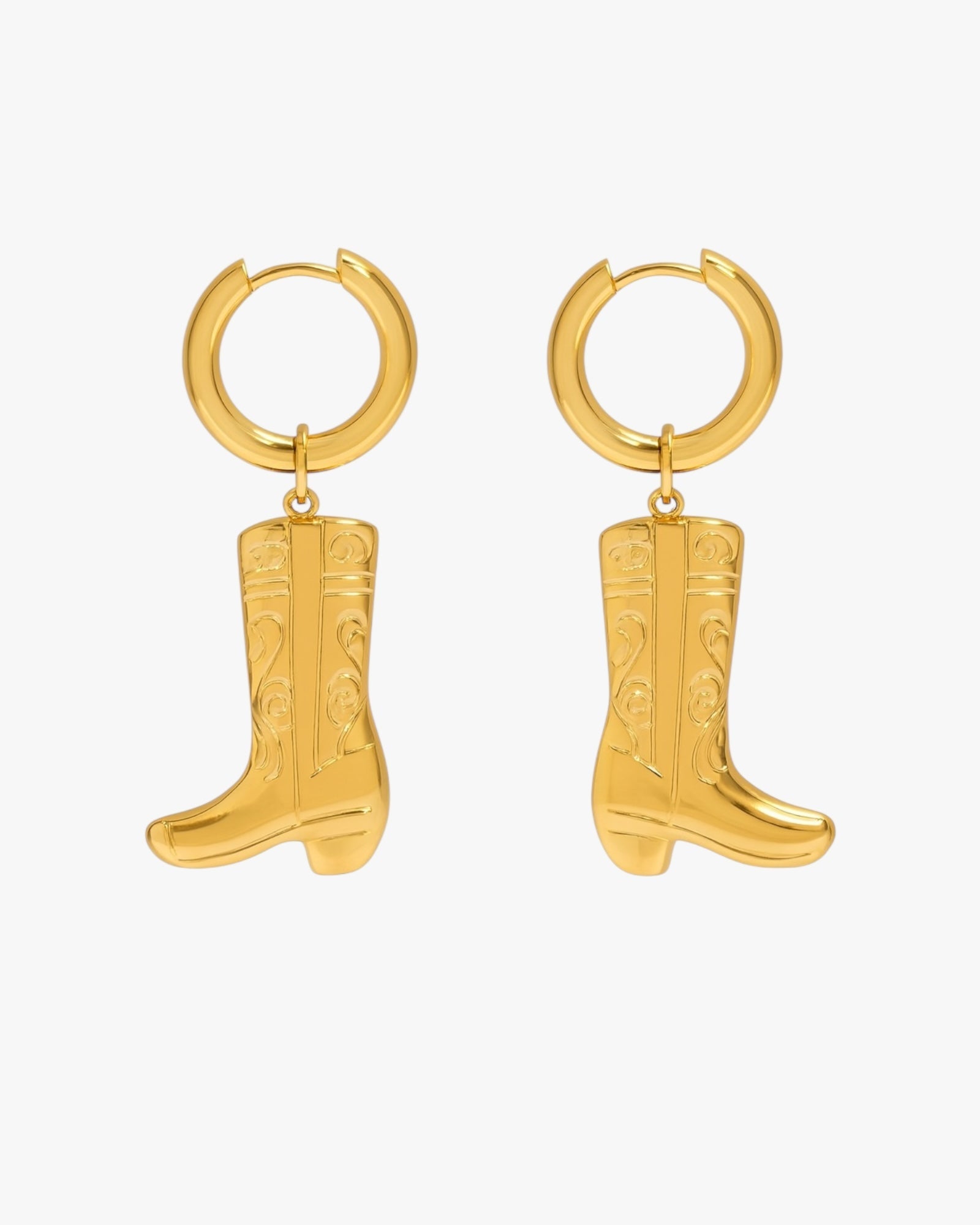 Gold plated cowboy boot charm hoop earrings – Cowgirl Hoops