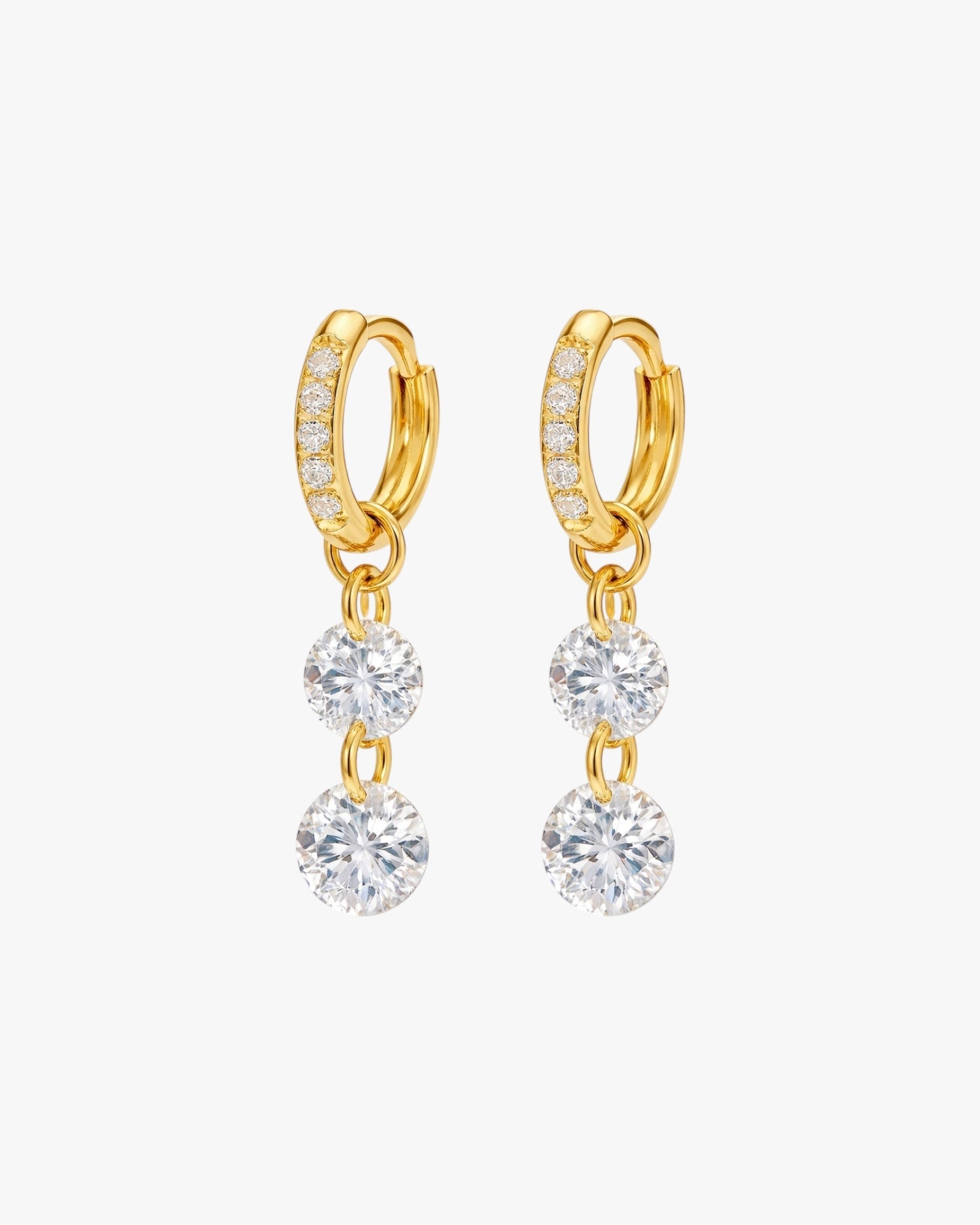 Gold plated pavé crystal double drop hoop earrings – Darling II