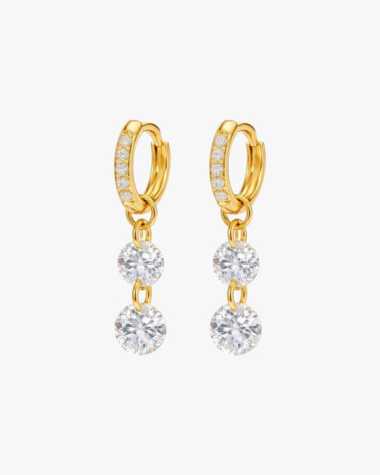 Gold plated pavé crystal double drop hoop earrings – Darling II