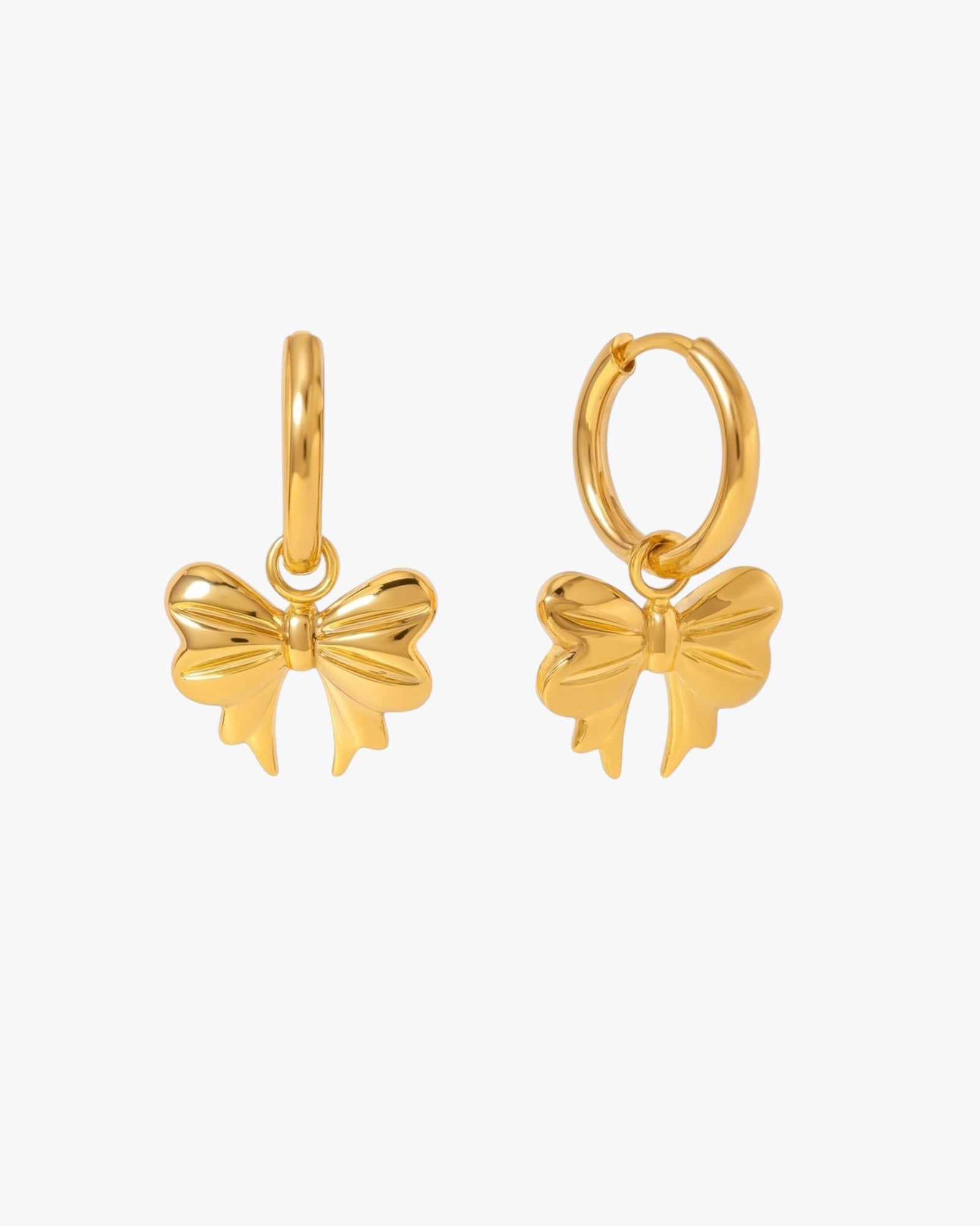Gold plated bow charm hoop earrings – Exin Hoops