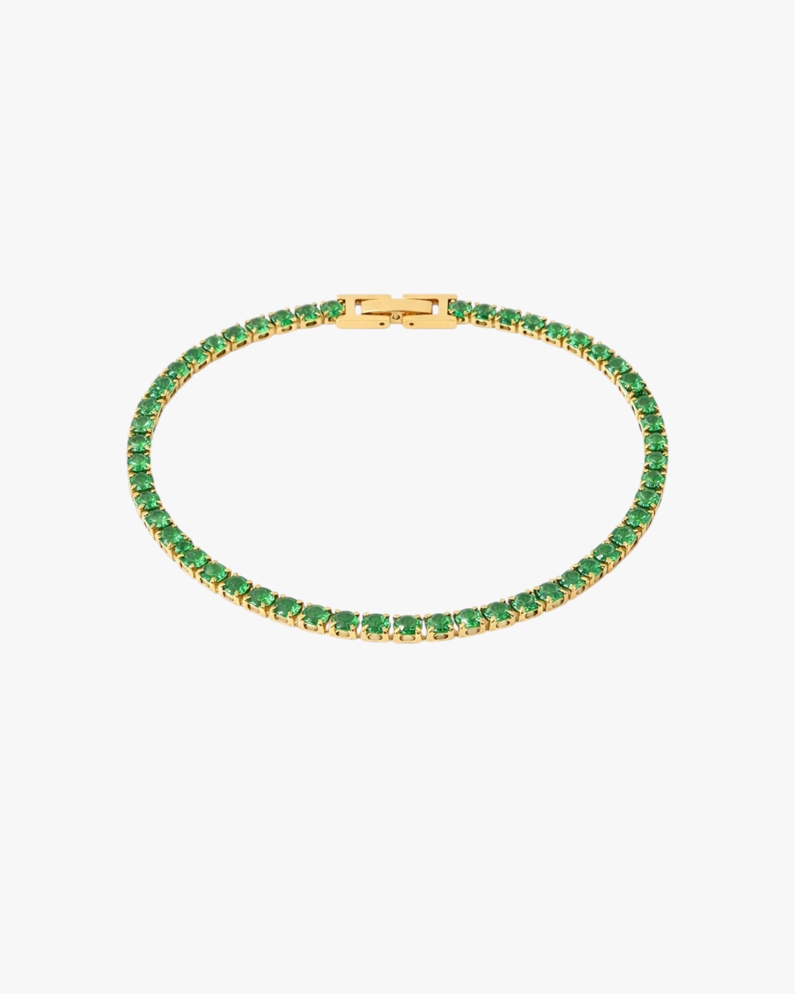 Minimalist gold tennis bracelet with zircon stones, 18K gold plated stainless steel design
