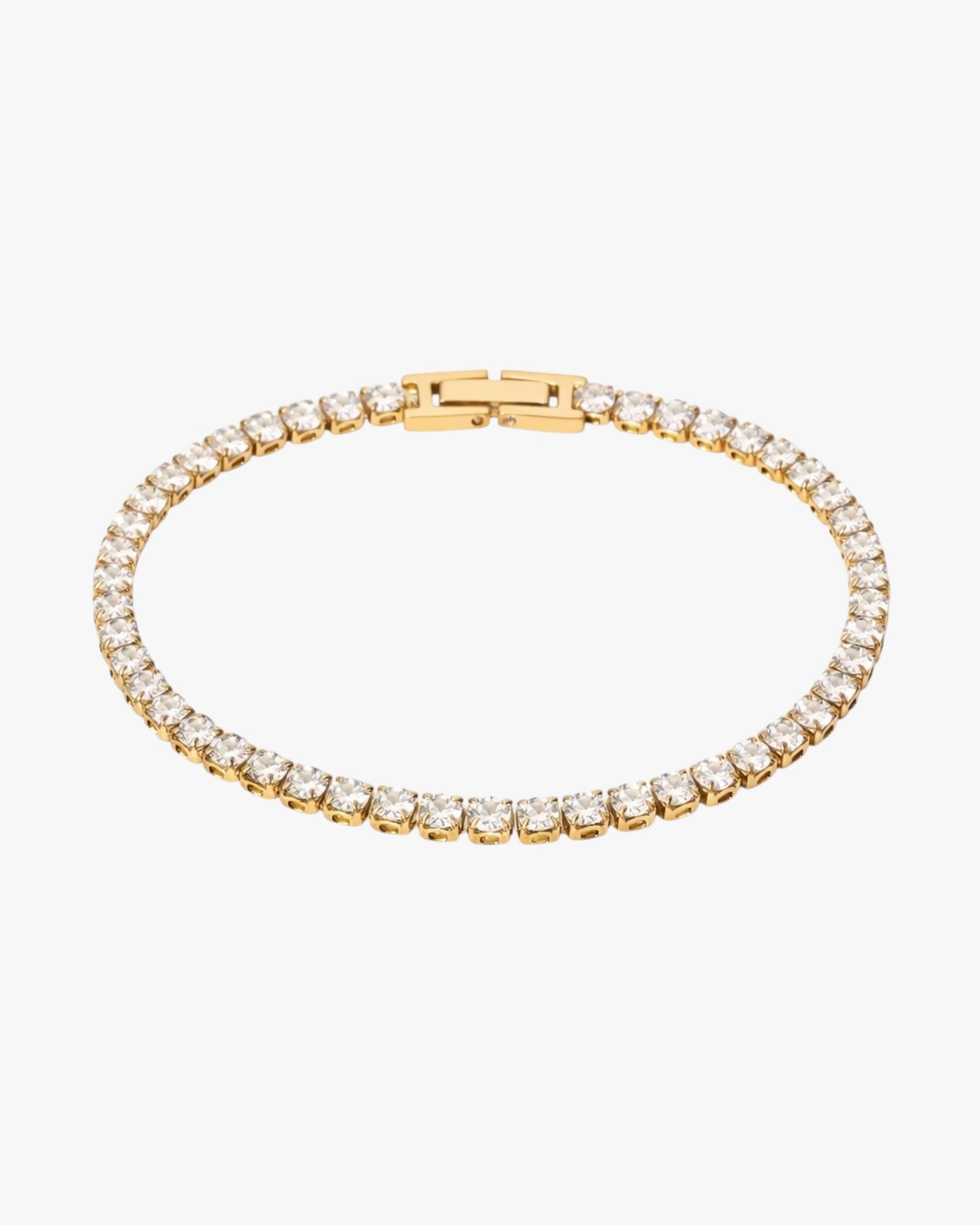 Minimalist gold tennis bracelet with zircon stones, 18K gold plated stainless steel design