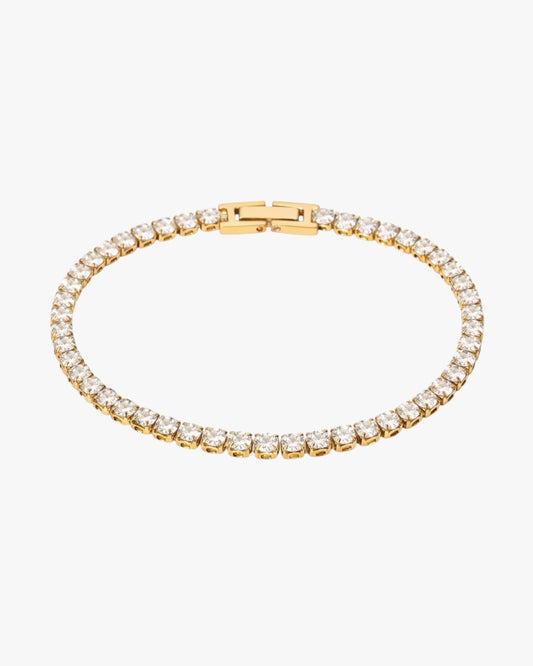Minimalist gold tennis bracelet with zircon stones, 18K gold plated stainless steel design