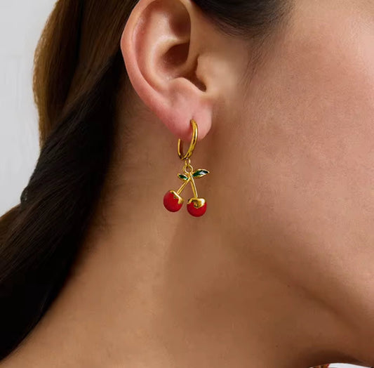 Gold Plated Stainless Steel Cherry Earrings – Cerelia