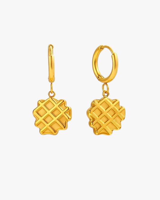 Gold Plated Stainless Steel Waffle Drop Earrings