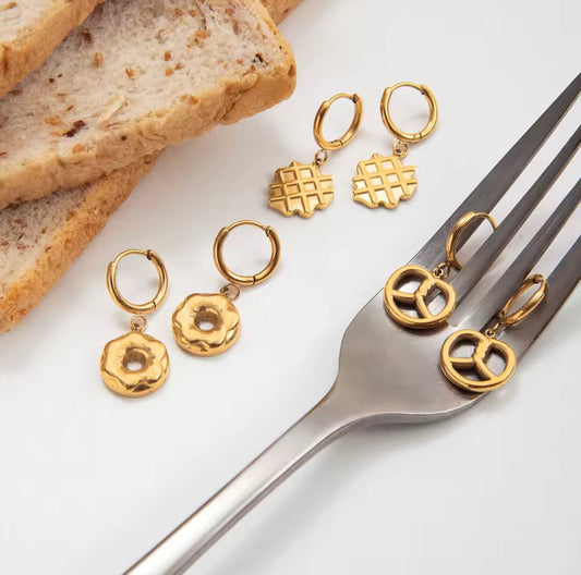 Gold Plated Stainless Steel Waffle Drop Earrings