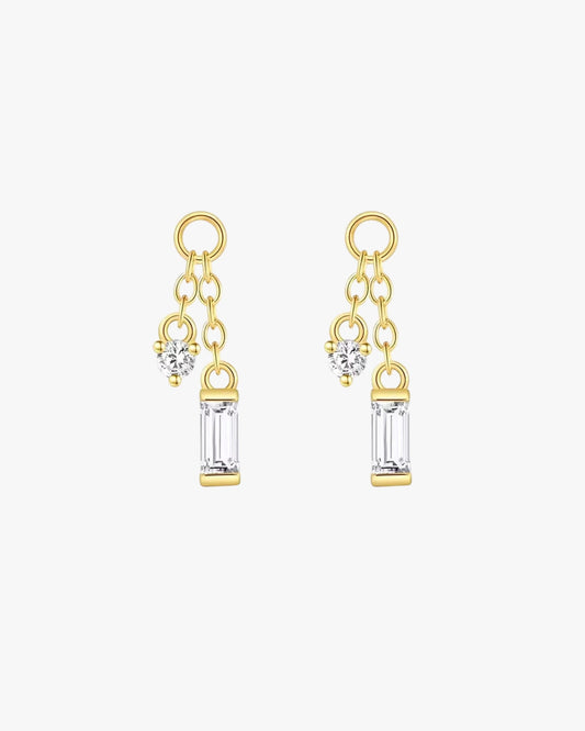 Gold Plated Sterling Silver Baguette Zirconia Dangle Earring Charms – Solenne