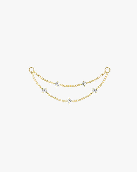 Gold Plated Sterling Silver Double Chain Zirconia Earring Charm – Celeste