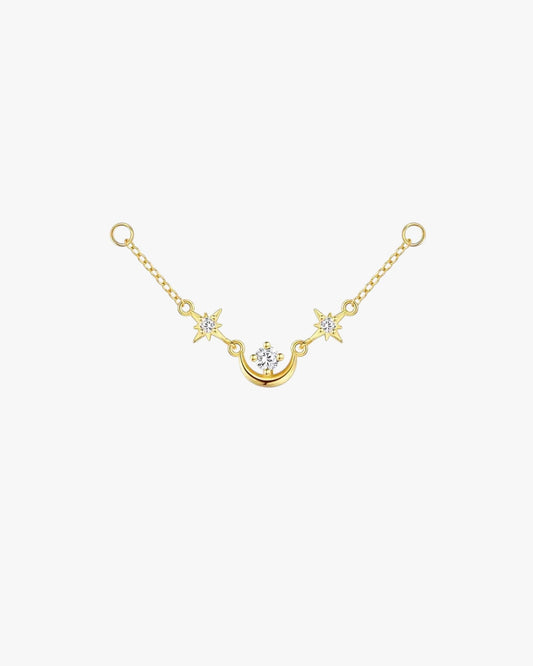 Gold Plated Sterling Silver Moon & Star Zirconia Chain Earring Charm – Luna