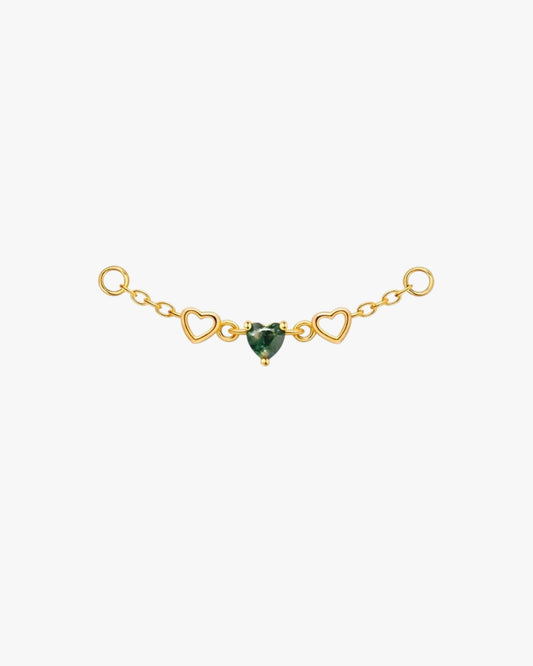 Gold Plated Sterling Silver Moss Agate Heart Chain Earring Charm – Amora