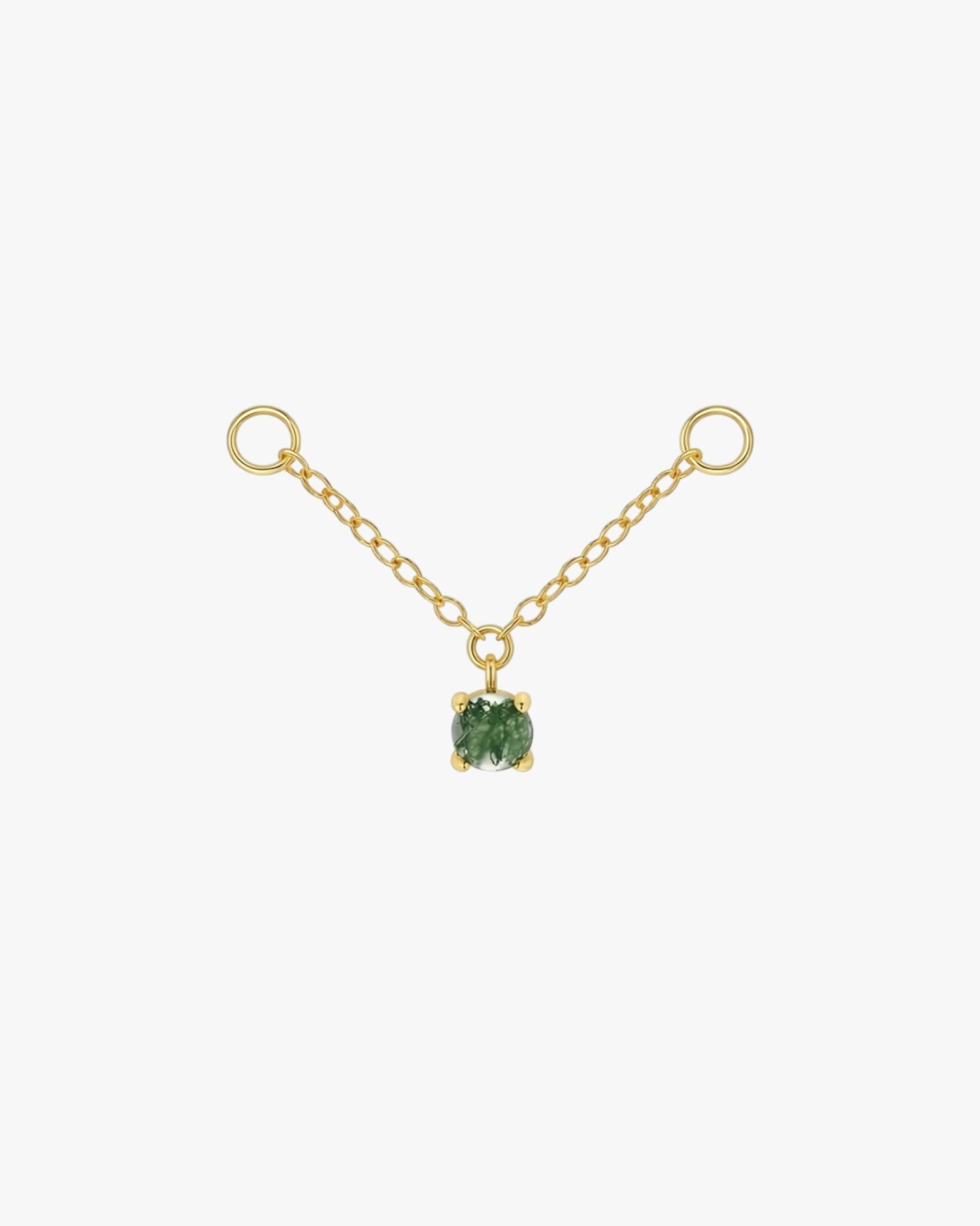 Gold Plated Sterling Silver Moss Agate Square Drop Chain Earring Charm – Sylva
