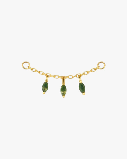 Gold Plated Sterling Silver Moss Agate Triple Drop Chain Earring Charm – Verde