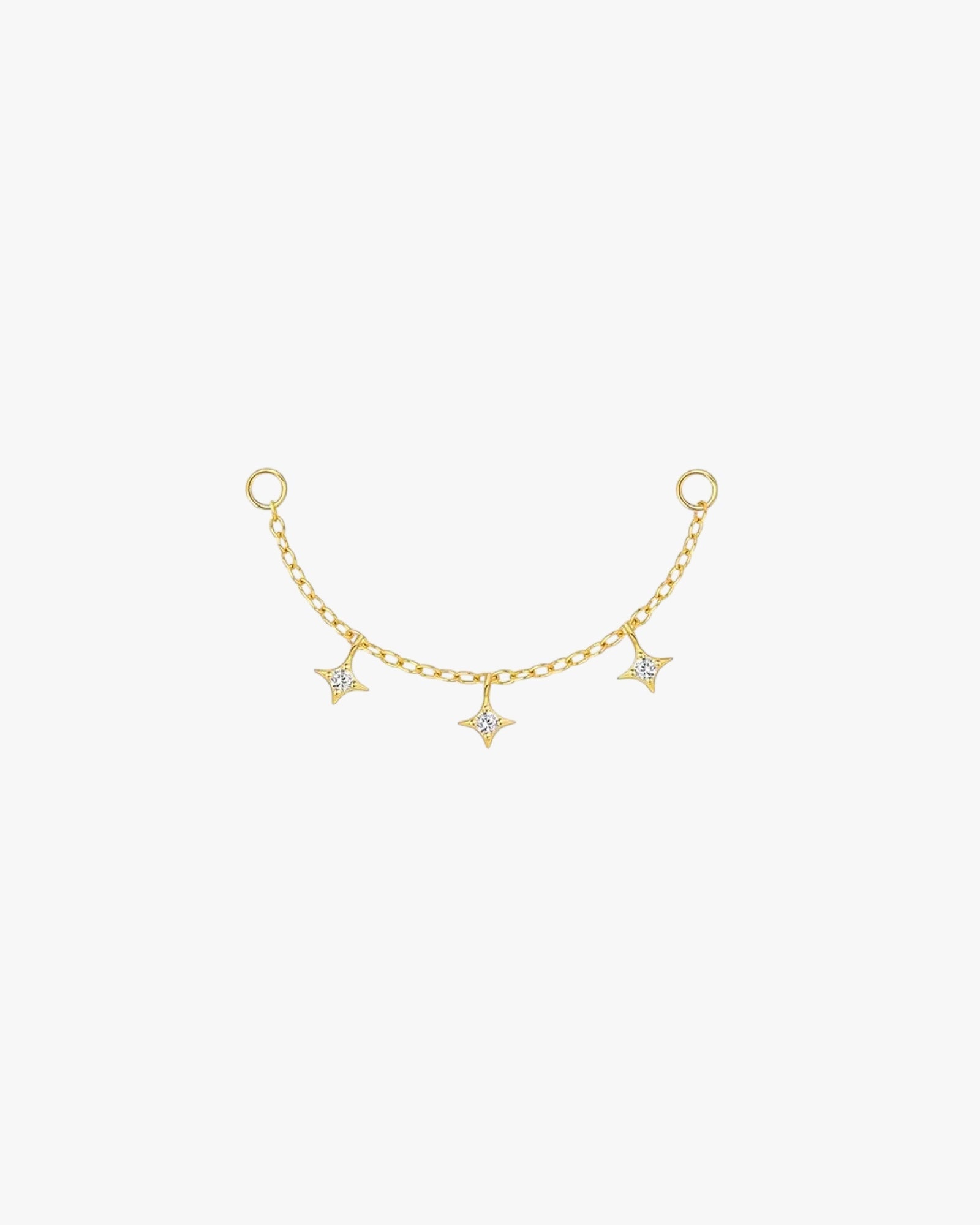 Gold Plated Sterling Silver Triple Star Zirconia Chain Earring Charm – Orion