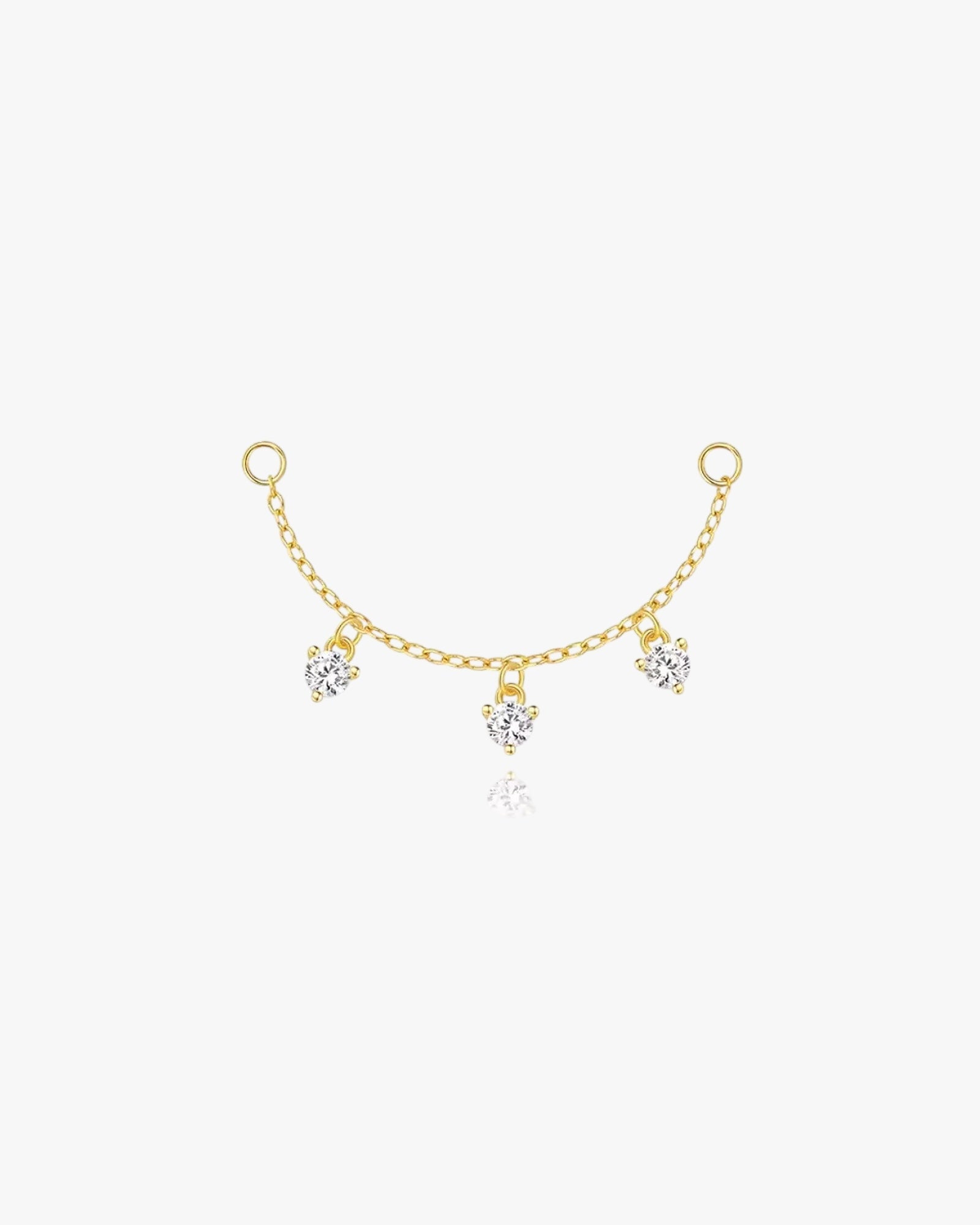 Gold Plated Sterling Silver Triple Zirconia Chain Earring Charm – Stella