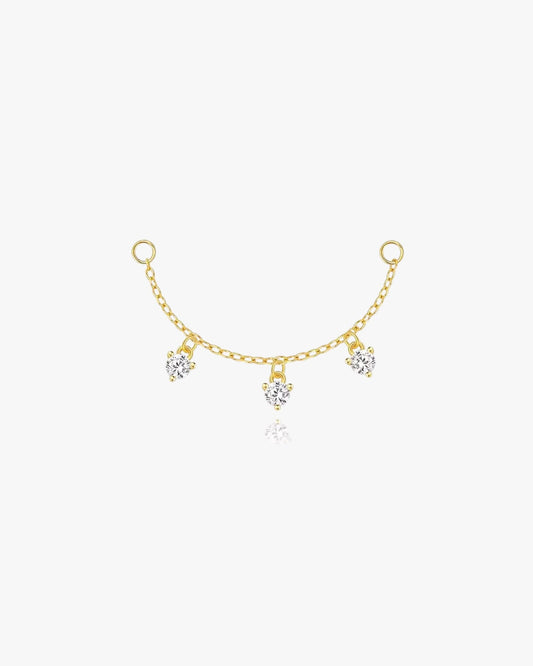 Gold Plated Sterling Silver Triple Zirconia Chain Earring Charm – Stella