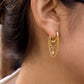 Gold hoop multiple chain earrings worn on lobe piercing