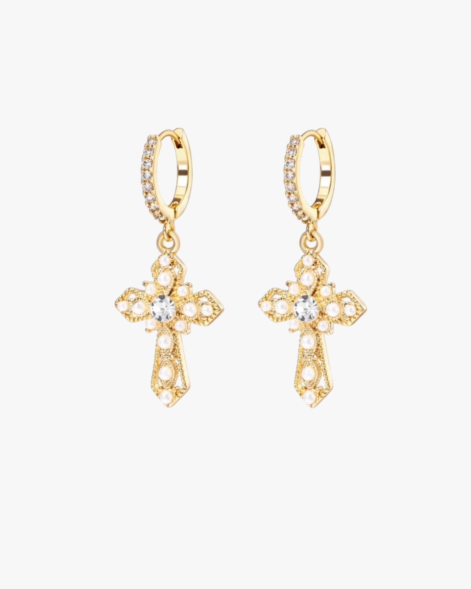 Gold plated stainless steel cross charm hoop earrings – Holly