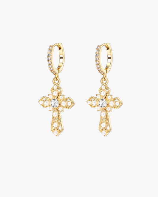 Gold plated stainless steel cross charm hoop earrings – Holly