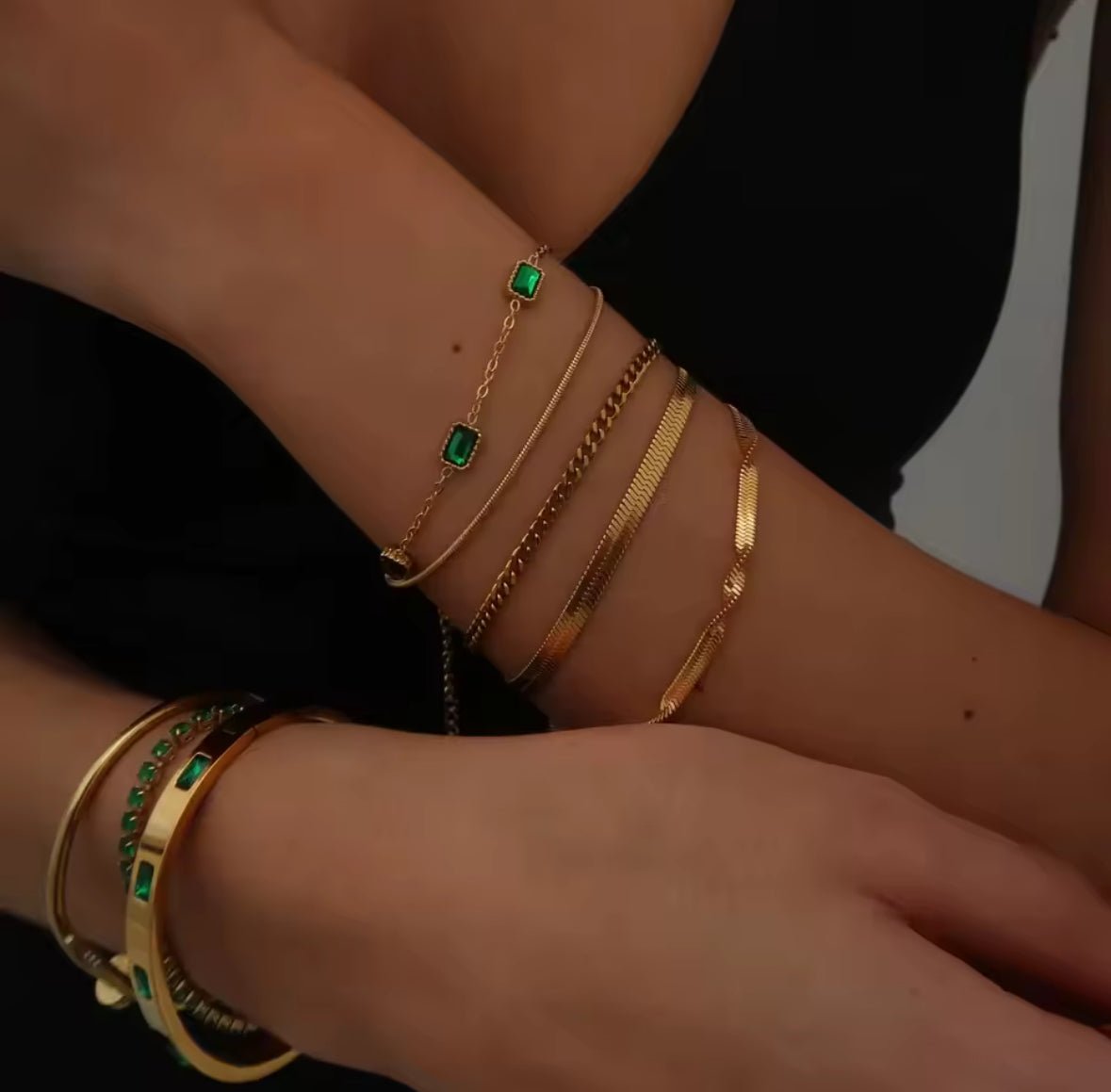 Adjustable gold plated stainless steel chain bracelet with modern minimalist style on arm