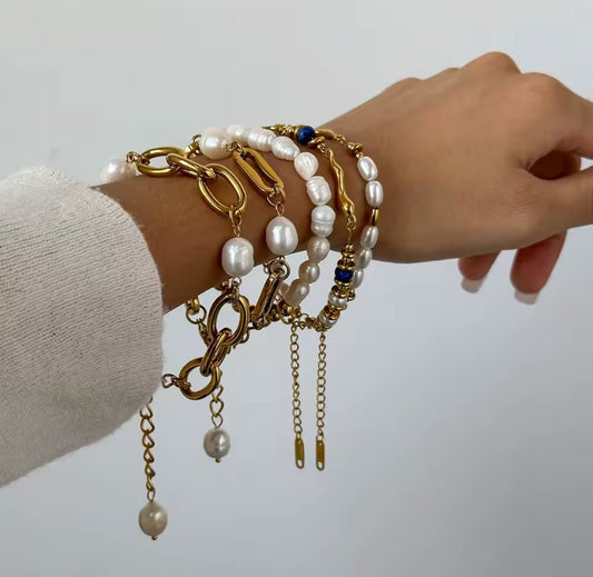 Maris gold bracelet with 18K gold plated stainless steel, minimalist everyday jewelry on arm