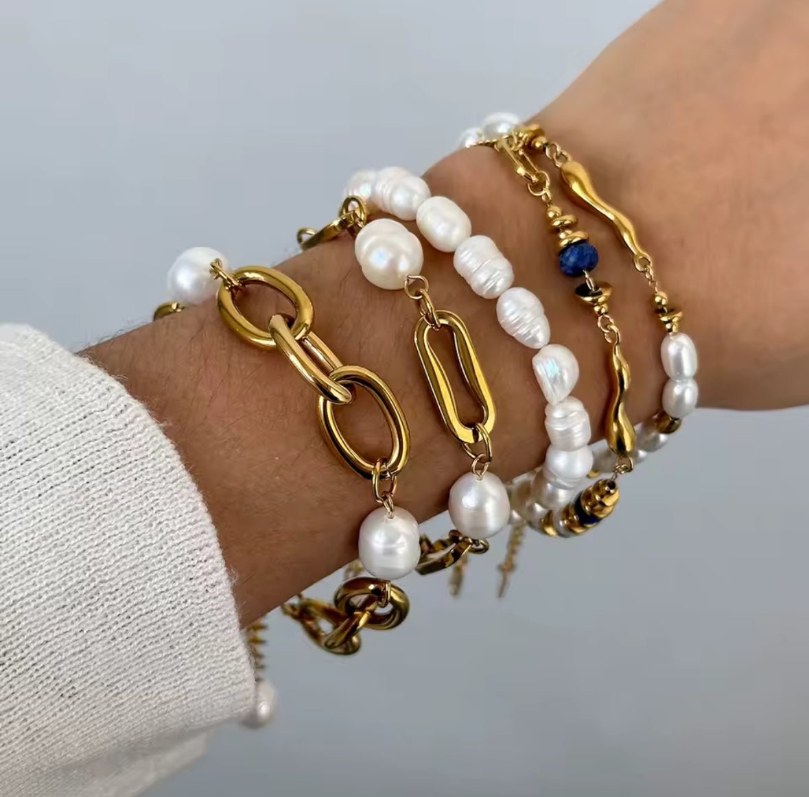 Maris gold bracelet with 18K gold plated stainless steel, minimalist everyday jewelry on arm