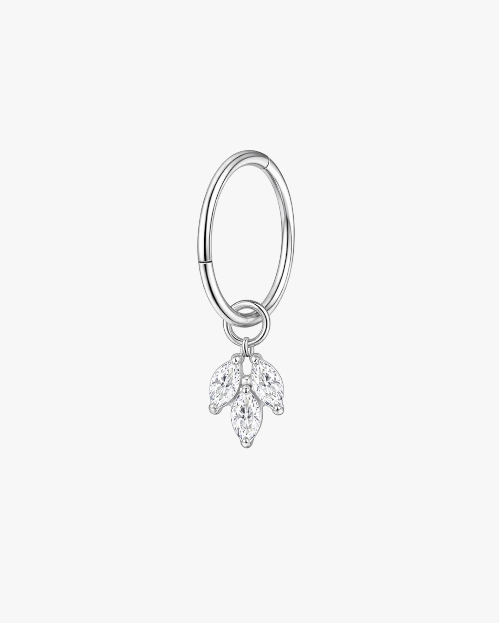 Marquise Crystal Leaf Charm Titanium Hinged Hoop 16G 6mm – Himalaya