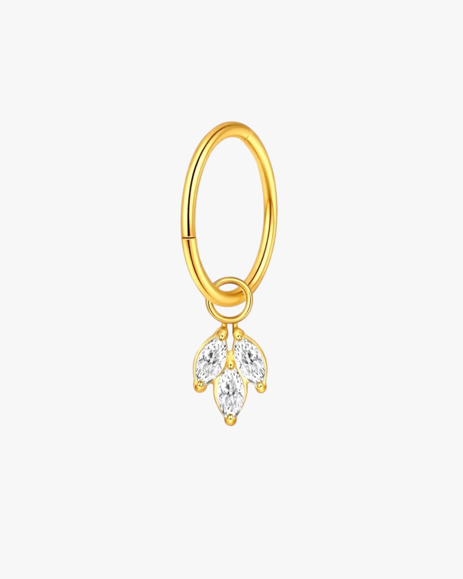 Marquise Crystal Leaf Charm Titanium Hinged Hoop 16G 6mm – Himalaya