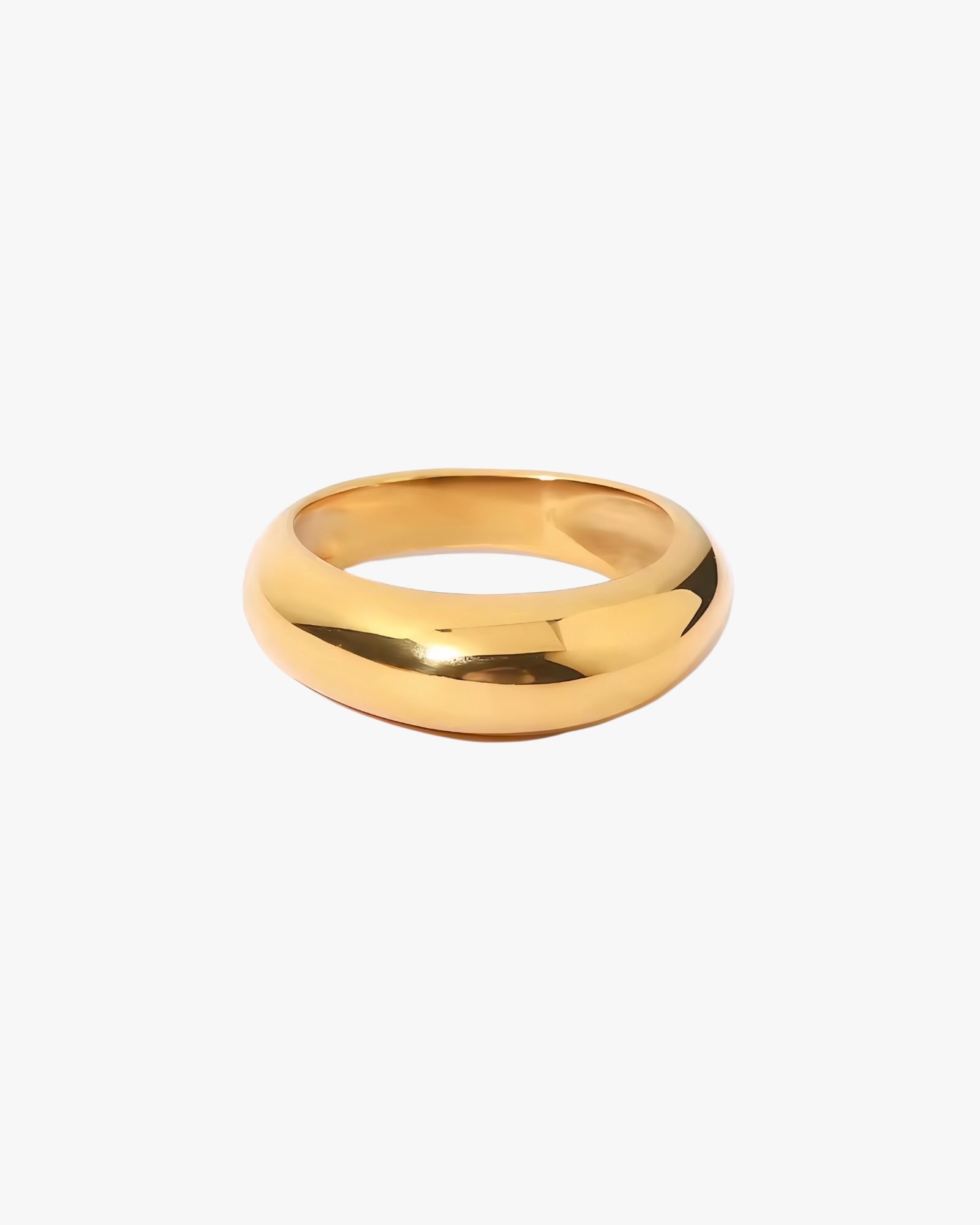 Minimalist gold band ring with tarnish-resistant 18K gold plating, stackable classic design