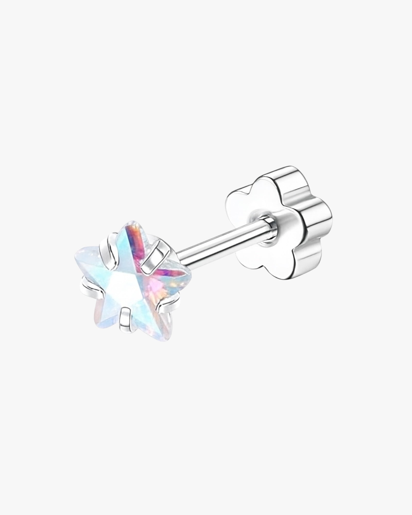Star shaped iridescent crystal flat back stud piercing for helix cartilage or lobe