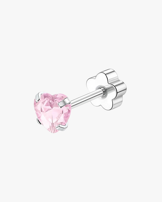Pink heart crystal flat back stud piercing for helix cartilage or lobe