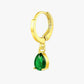 14K gold plated mini hoop with green zirconia teardrop pendant
