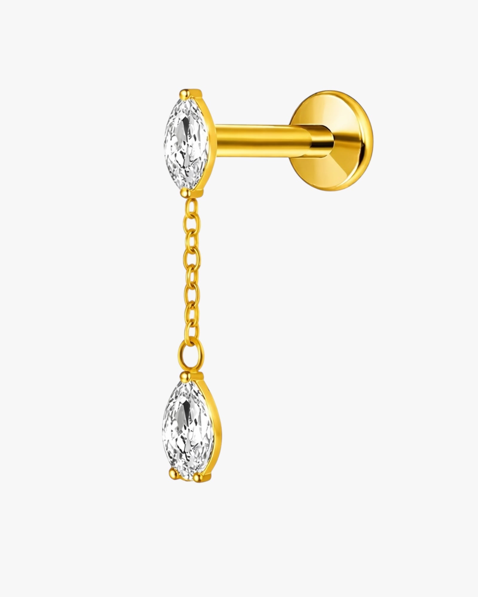 Titanium Crystal Chain Drop Piercing – Velisse | Flat Back Cartilage Earring