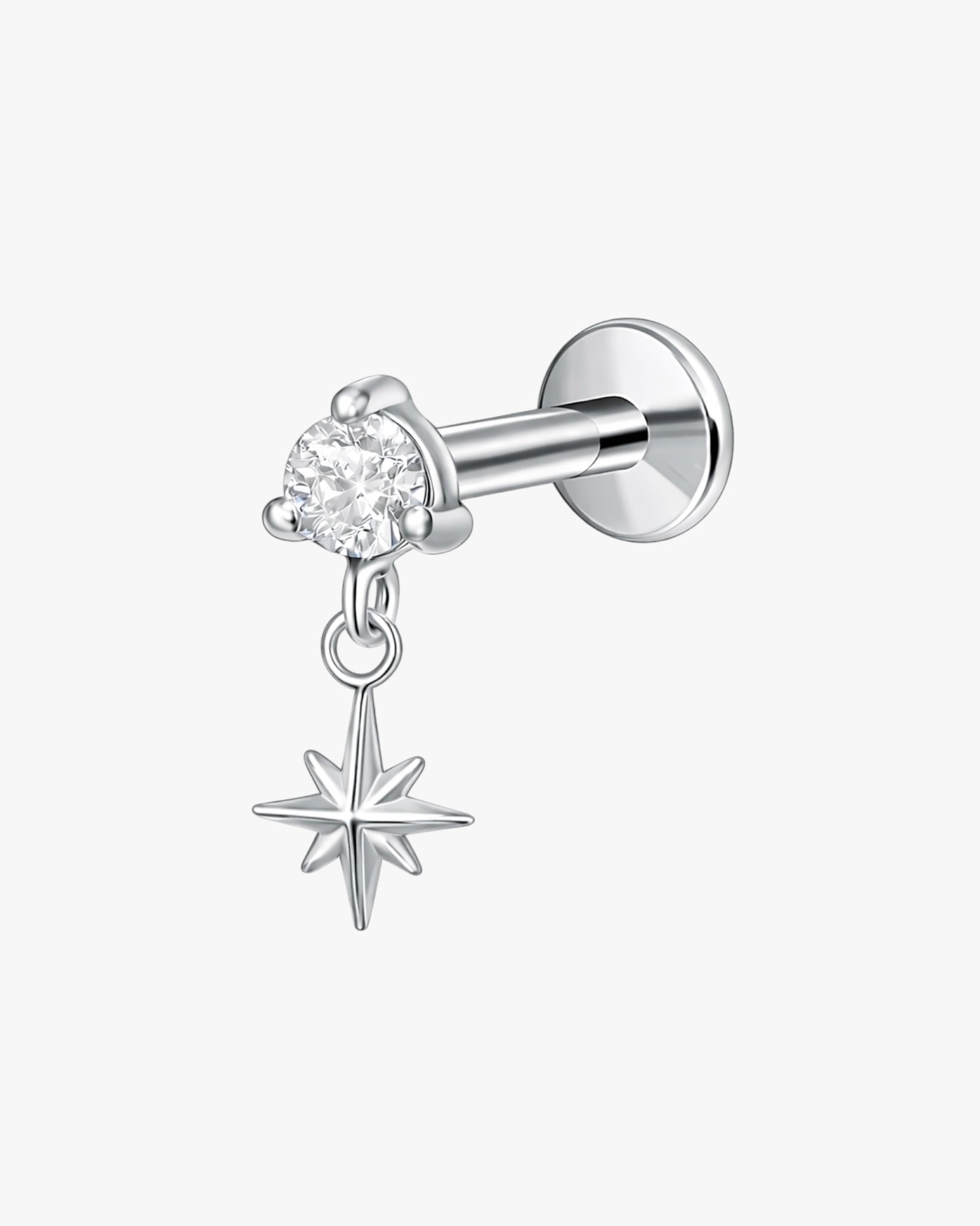Titanium Crystal Star Charm Piercing – Celora | Flat Back Cartilage Earring