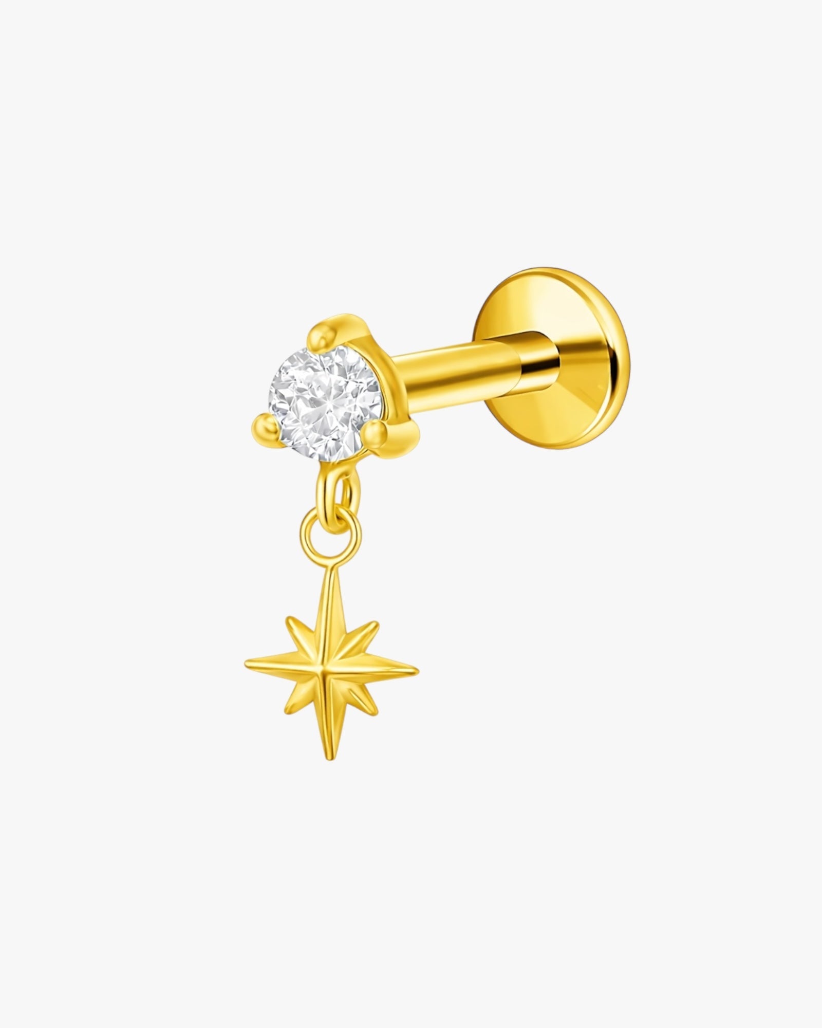 Titanium Crystal Star Charm Piercing – Celora | Flat Back Cartilage Earring
