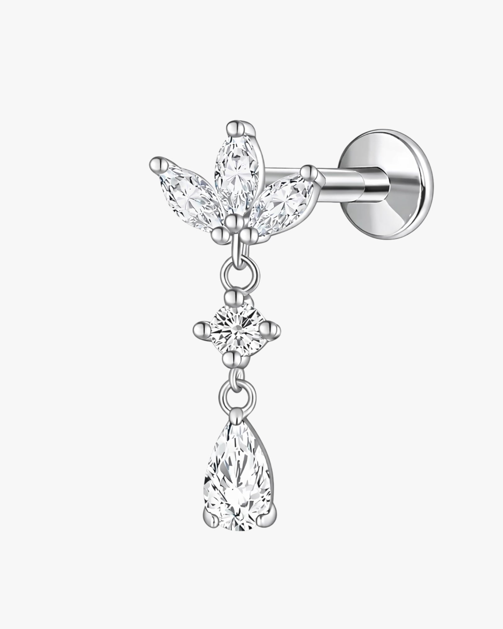 Titanium Floral Crystal Drop Piercing – Selira | Flat Back Cartilage Earring