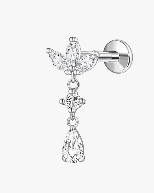 Titanium Floral Crystal Drop Piercing – Selira | Flat Back Cartilage Earring