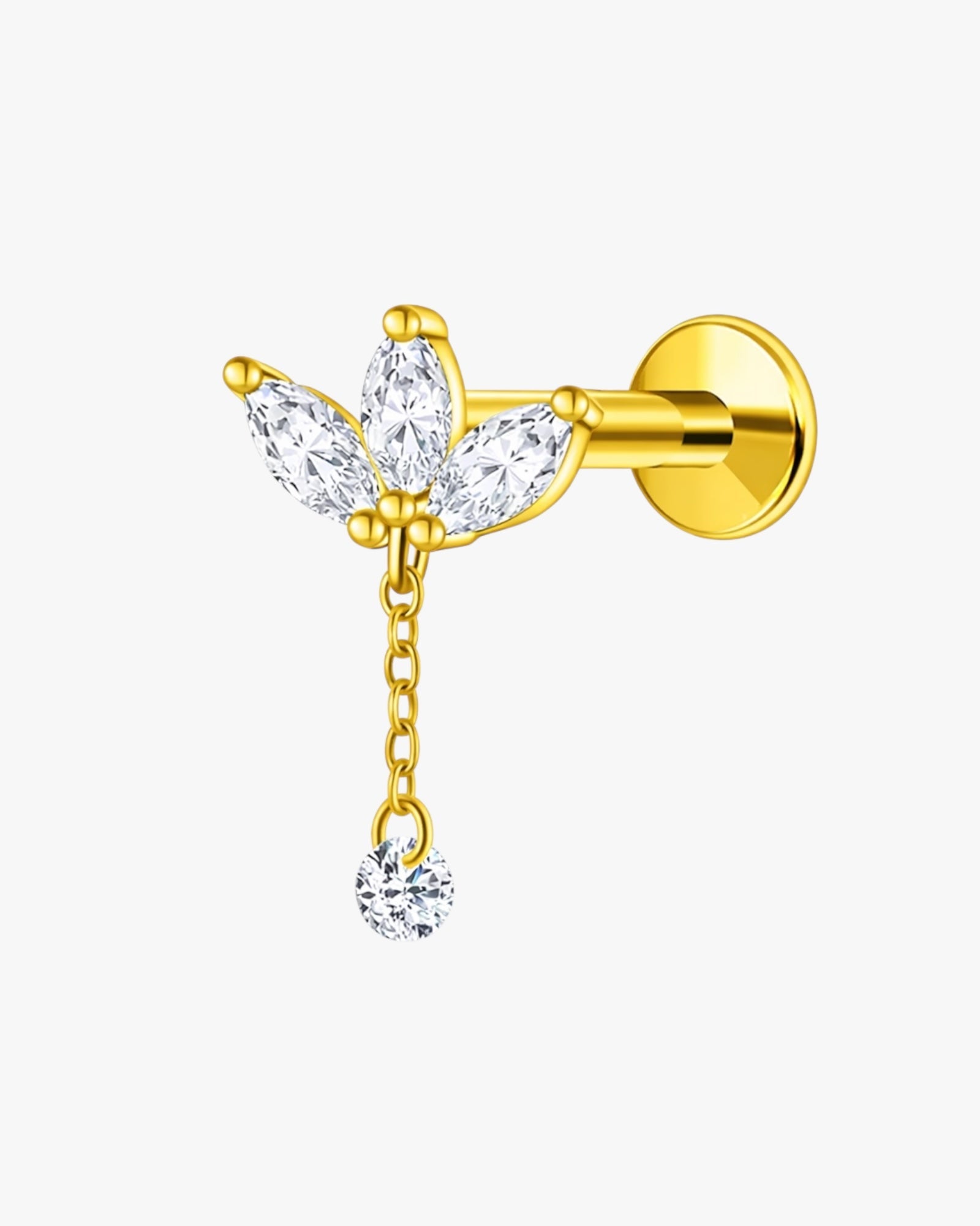 Titanium Zircon Drop Piercing – Avelis | Flat Back Cartilage Earring in gold